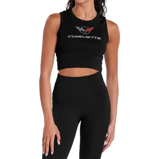 Women's Chevrolet Corvette Modern Emblem Sleeveless Crop Top Tank image {5}