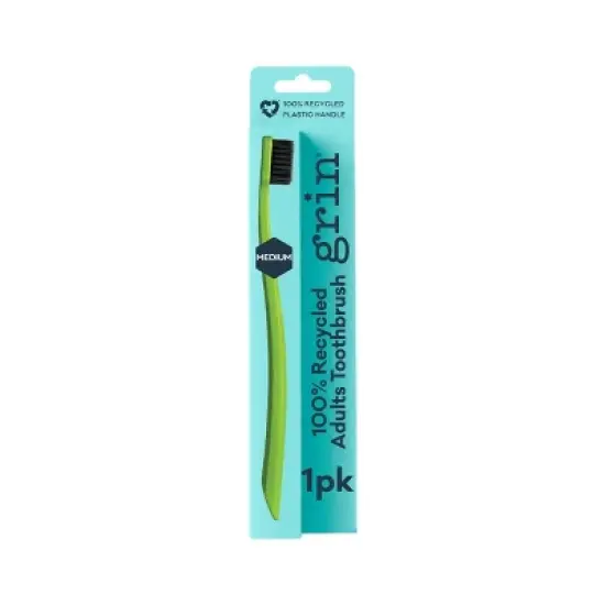 Grin Charcoal-Infused 100% Recycled Toothbrush for Sensitive Teeth and Gums - Lime - Medium image {1}