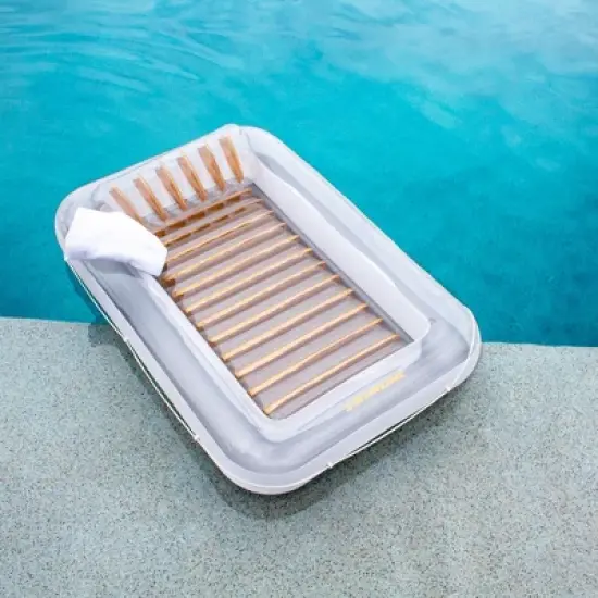 Swimline Luxe Edition Inflatable Relaxing Floating Pool Lounger with Removable Head Pillow - Pearl White/Gold image {3}
