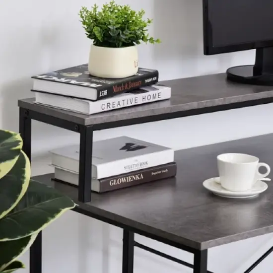 HOMCOM 55 Inch Home Office Computer Desk Study Writing Workstation with Storage Shelves, Elevated Monitor Shelf, CPU Stand image {4}