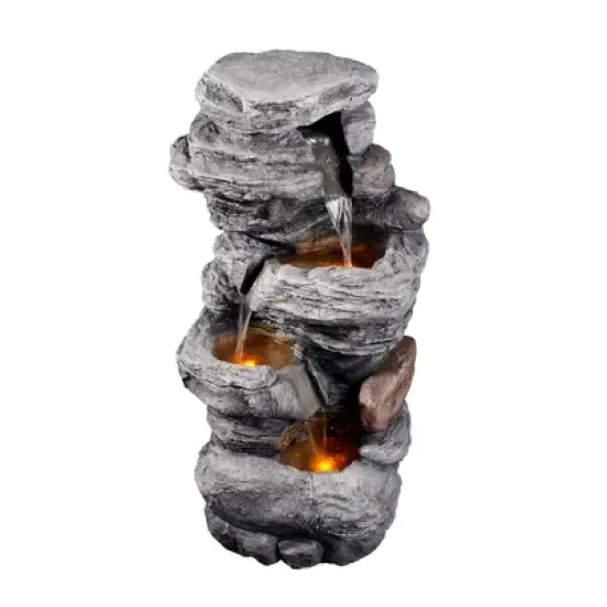 Teamson Home 39.37" Outdoor Faux Stone 4-Tier Water Fountain with LED, Gray image {8}