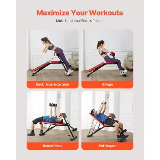 VEVOR Multi-Functional Weight Bench for Full Body Workout, Roman Chair Hyperextension Bench, 770 lbs Adjustable & Foldable Equipment, Black image {2}