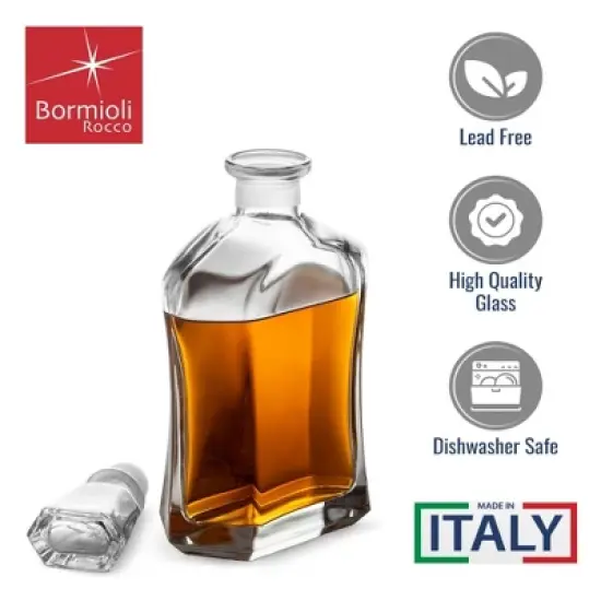 Bormioli Rocco Capitol Decanter - Vintage Geometric Design with Airtight Stopper - 23.75 Oz. Squared Glass Bottle with Sloped Grip - Dishwasher Safe image {2}