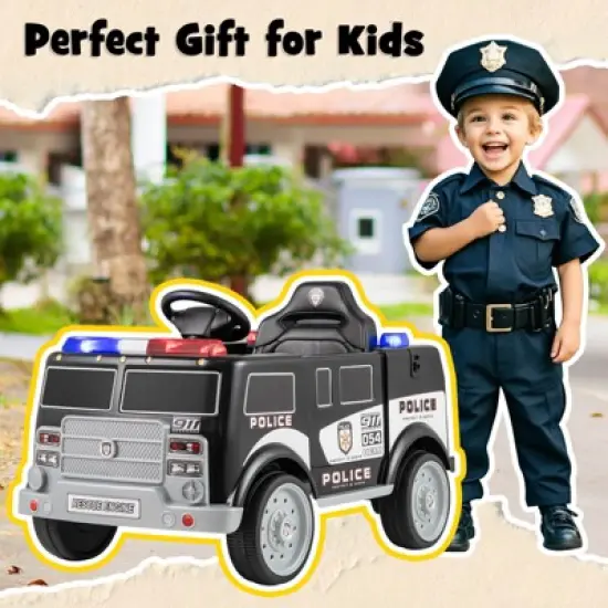 Costway Kids Ride on Police Car with 3 Speeds Megaphone Music FM Radio Flashing Lights image {8}