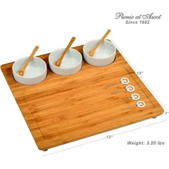 NCAA Texas University at Austin  Longhorns Bamboo Cheese, Charcuterie Board with 3 Ceramic Bowls image {2}