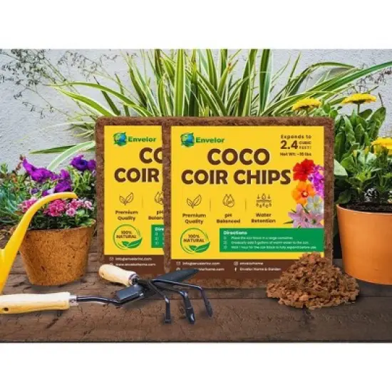 Envelor 10 lb. Coco Coir Husk Chips 2-Pack &ndash; 2.4 Cu. Ft. Compressed Coconut Coir Bricks image {1}