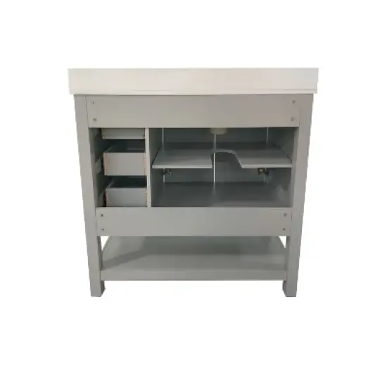 Emma and Oliver Bathroom Vanity, Single Sink Cabinet with 2 Soft Close Doors, Open Shelf and 3 Drawers, Carrara Marble Finish Countertop image {10}