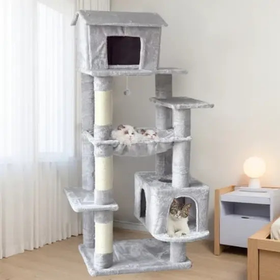 YOOCOZZ Multi-Level Large Cat Tree with Hammock,Play Toy and House image {8}
