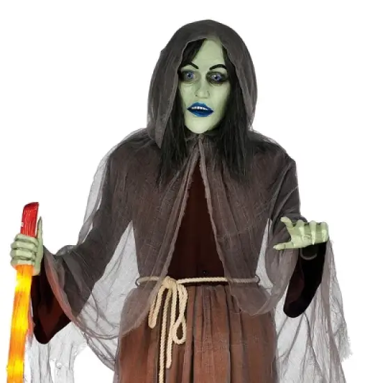 BOO BOX  6ft Halloween Animatronic Witch with Cauldron, Outdoor Halloween Decoration with Moving Mouth, Hand, Broom, Sound and Motion Activated image {1}