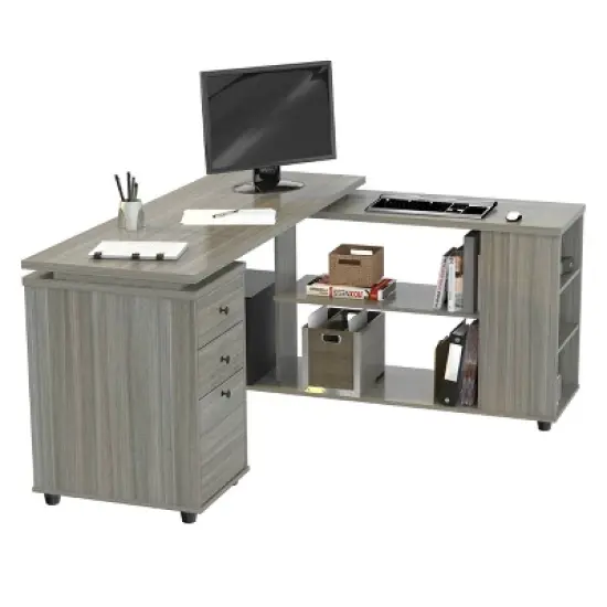 L Shaped Computer Workstation Gray - Inval image {5}