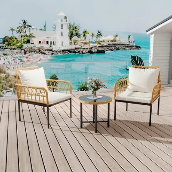 3 Pieces Outdoor Wicker Patio Conversation Bistro Set image {4}