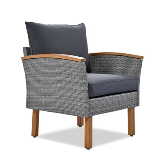 FIONECA 9-Piece Outdoor Patio Rattan Furniture Set with Acacia Wood Legs & Tabletop, PE Rattan Sectional Sofa & Coffee Table, Gray Cushions image {10}