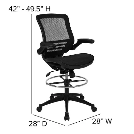 Flash Furniture Mid-Back Transparent Mesh Drafting Chair with Flip-Up Arms image {5}