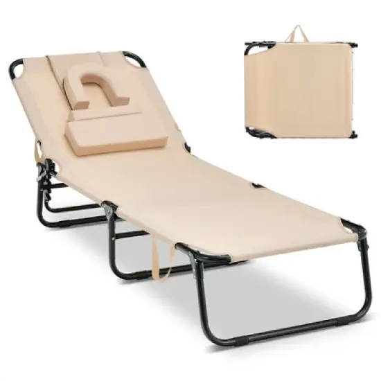 Costway Beach Chaise Lounge Chair with Face Hole Pillows & 5-Position Adjustable Backrest image {9}