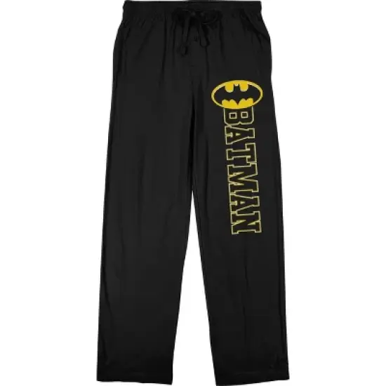 Batman Stitch Title Logo Men's Black Drawstring Sleep Pajama Pants image {5}