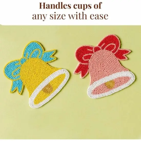 Folkulture Christmas Coasters Set of 4 (4") Merry Bell Coaster for Christmas Table | Cute Holiday Coasters for Christmas D&eacute;cor Gifts for Women image {1}