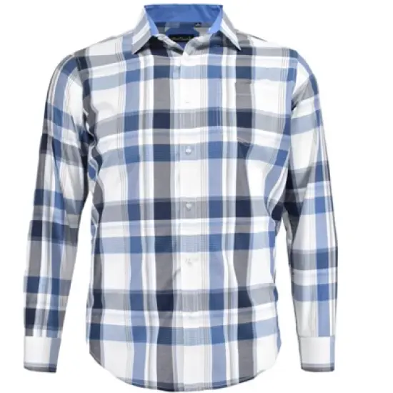 Falcon Bay Men's After Dark Cotton Rich Blue Plaid Sport Shirt image {3}