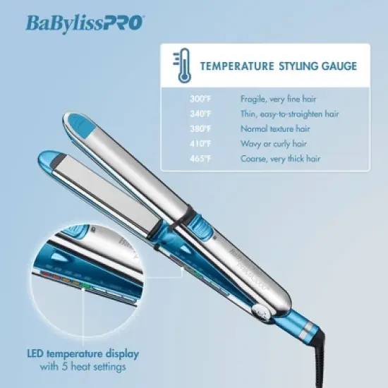 BaBylissPRO Nano Titanium Prima3100 Ionic Straightening Flat Iron - Blue - 1" image {4}