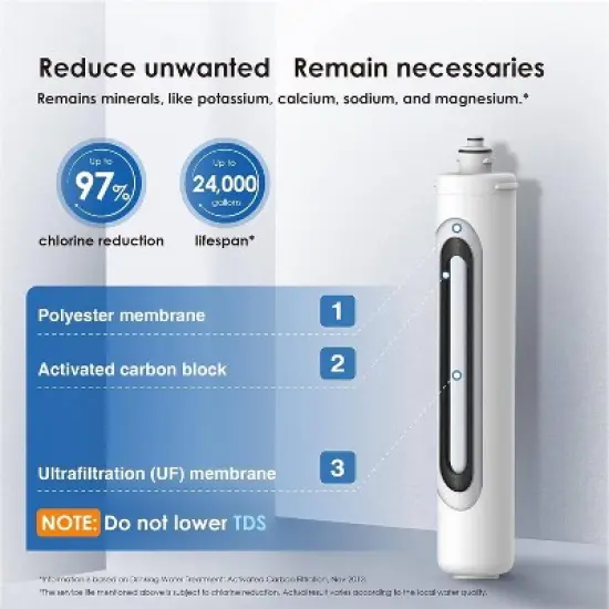 Waterdrop 17UBW-UF Under Sink Water Filter System with Dedicated Brushed Nickel Faucet and Extra RF17W-UF Replacement Filter image {9}