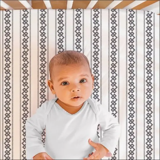 The Peanutshell Fitted Crib Sheets - Green Botanical Leaf and Stripe - 2pk image {3}