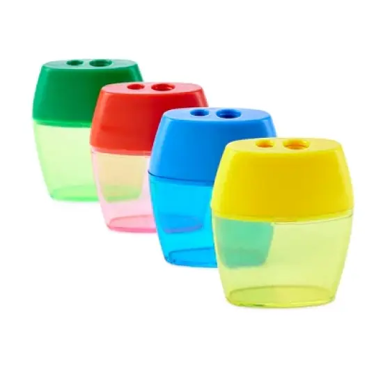 Charles Leonard Pencil Sharpener, Deluxe Two-Hole Style with Shaving Receptacle, Assorted Colors, Pack of 24 image {1}