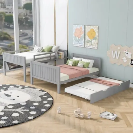 Separable Full-Over-Full Bunk Bed with Twin Size Trundle and Bookshelf - ModernLuxe image {2}