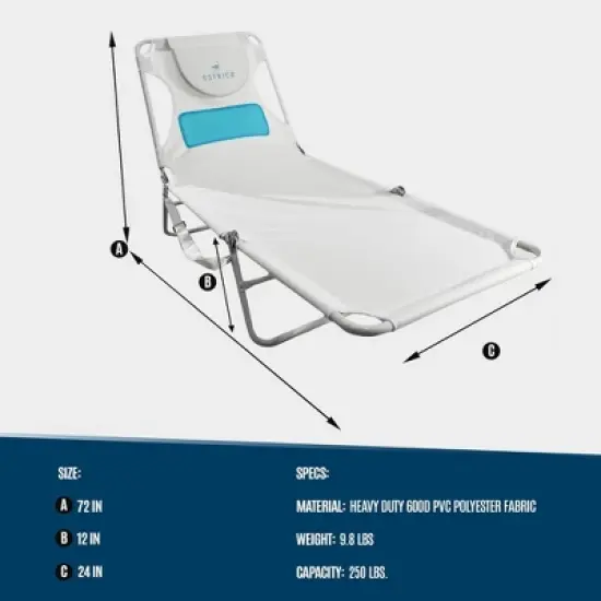 Ostrich Ladies Comfort Lounger with Chest Support, Foldable and Portable Reclining Outdoor Patio Beach Lawn Camping Pool Tanning Chair, White image {1}