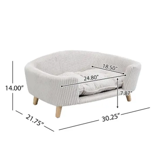 Gulches Beige Pet Bed - Elevated Corduroy Couch with Rubber Wood Legs for Small Dogs image {9}