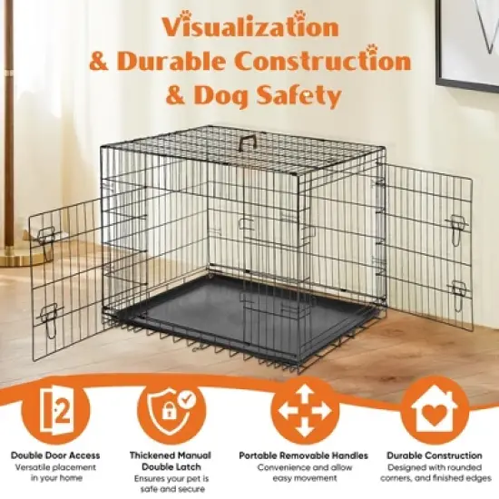 Double - door dog cage - Enhanced metal folding pet cage image {4}