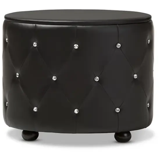Davina Hollywood Glamour Style Oval 2 - Drawer Faux Leather Upholstered Nightstand - Baxton Studio image {4}