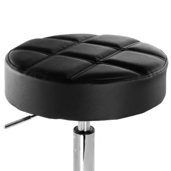 Elama Faux Leather Adjustable Backless Rolling Stool in Black with Chrome Base image {1}