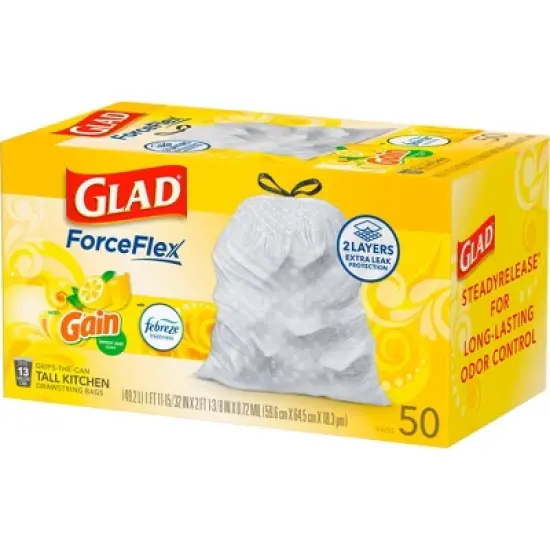 Glad ForceFlex DrawString Trash Bags - Lemon Zest - 13 Gallon - 50ct image {3}