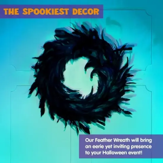 Joyfy Halloween Decorations 13.5in Black Feather Wreath, Party Decor Porch Patio Window Indoor Outdoor Decor,  Halloween Wreath Props Party Favors image {7}