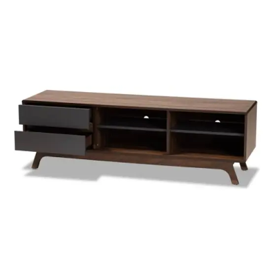 2 Drawer Koji Two-Toned Wood TV Stand for TVs up to 65" Gray/Walnut - Baxton Studio image {1}