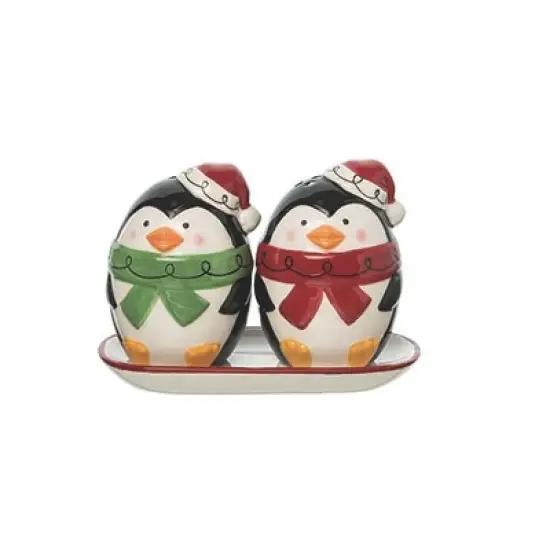 Transpac Dolomite Jolly Penguins Salt and Pepper Shaker Set of 3 Ceramic Christmas Table Decor Fun Holiday Accent image {1}