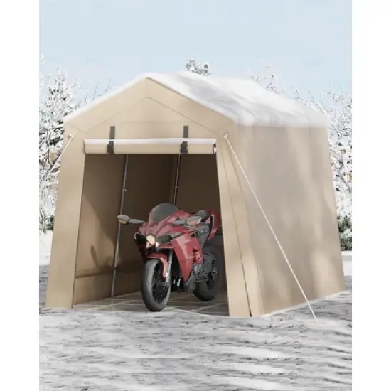 Storage Shed, Portable Garage 7'x10' Outdoor - Waterproof UV-Resistant with 2 Roll-Up Zipper Doors, Anti-Snow Shelter image {6}