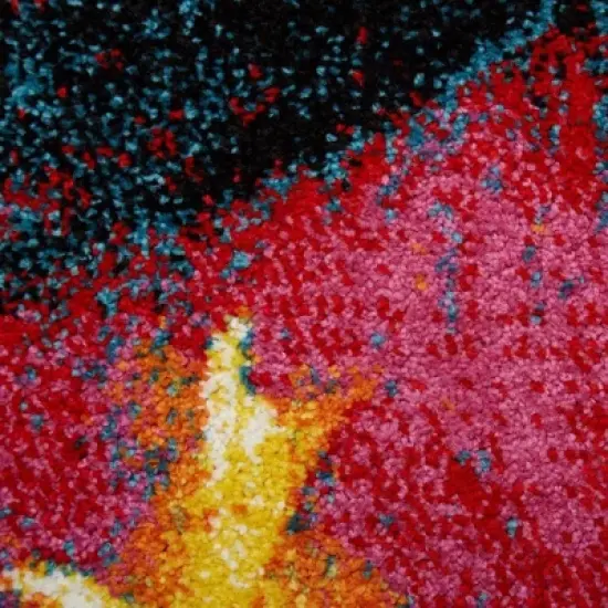 6'6"x9'2" Splash Kids' Rug Pink/Black - Home Dynamix: Kids Area Carpet, Bedroom Decor, Indoor, Abstract Pattern image {1}