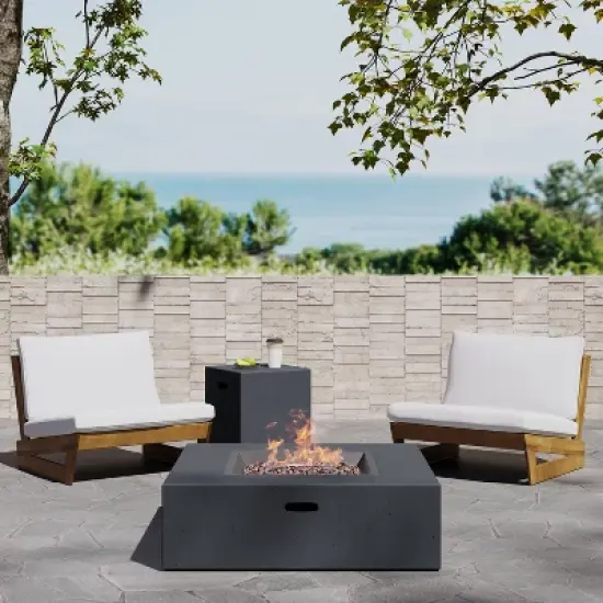 Christopher Knight Home Sherwood Outdoor Acacia Wood Club Chairs with Cushions and Square Fire Pit image {13}