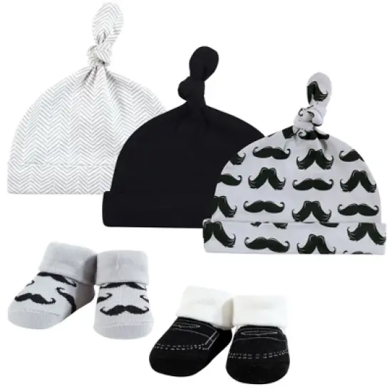 Hudson Baby Infant Boy 13Pc Cap and Socks Set, Mustache, 0-6 Months image {1}