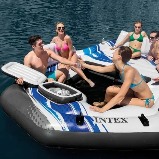 Intex 5 Seat Lounging Pool Float & 2 Seat Pool Tube Float w/ Cooler & Repair Kit image {3}