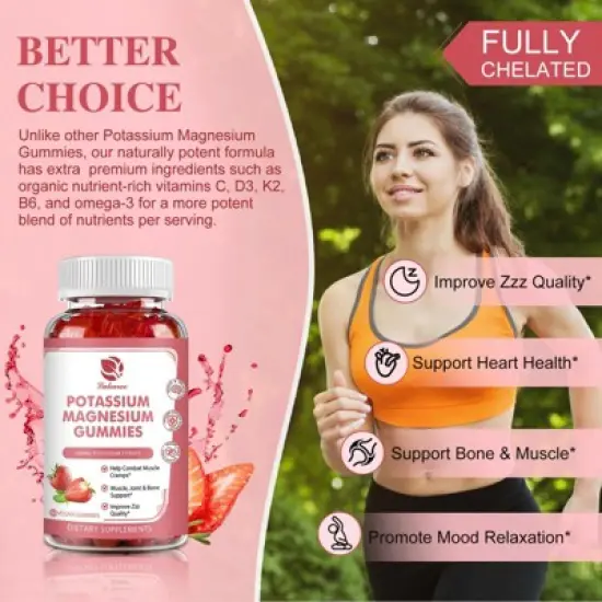 Lukaree High Absorption Magnesium Glycinate 500mg & Potassium Citrate 200mg - Chewable Gummy for Calm Mood & Energy - 60 Count image {7}