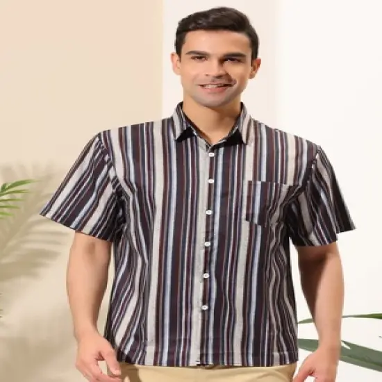 Lars Amadeus Men's Casual Summer Beach Short Sleeves Button Down Striped Shirt image {1}