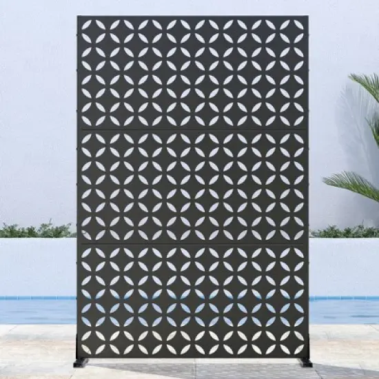 Dovelina Metal Outdoor Privacy Screen Freestanding Patio Decorative Screens - 72"x47", Black, Danie image {1}