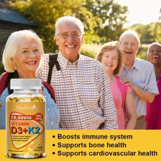 Mulittea 10000 IU Vitamin D3 K2, Support Bone & Joint Health, Increase Immunity, 60 Softgels image {3}