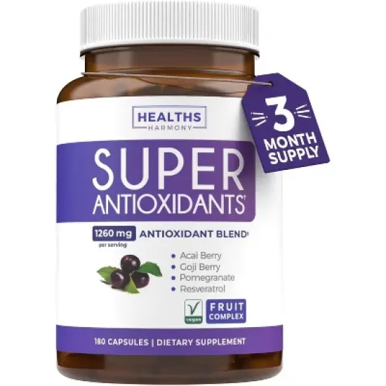 Super Antioxidants Supplement, Acai Berry Goji, Pomegranate & Trans Resveratrol, Herbal Formula for Overall Health, Health's Harmony, 60, 120 or 180ct image {6}