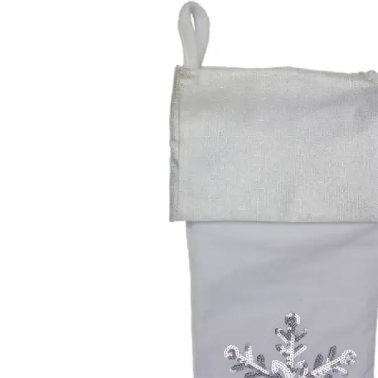 Northlight 20" White Christmas Stocking with Silver Sequin Snowflake image {3}