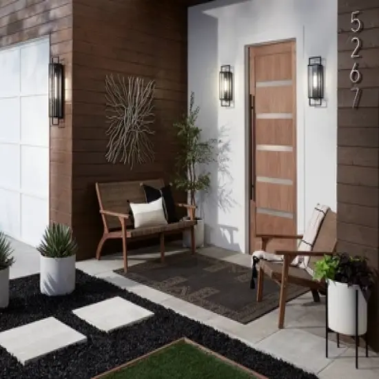 Possini Euro Design Jericho Modern Outdoor Wall Light Fixture Textured Black Metal 19" Clear Glass Panel for Post Exterior Barn Deck House Porch Yard image {8}