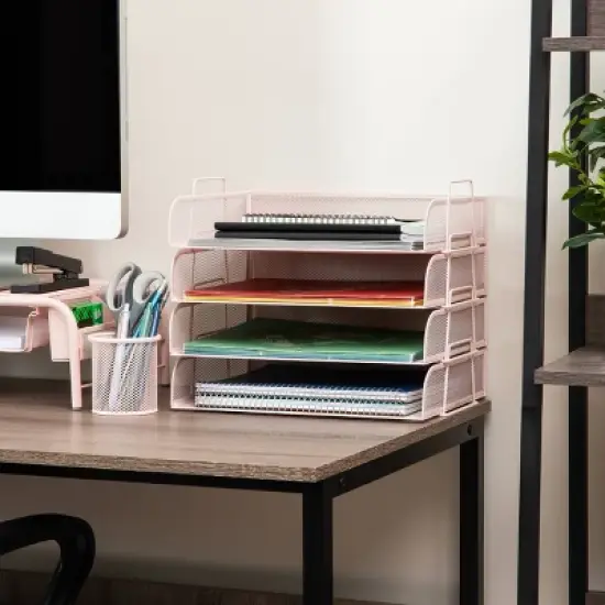 Mind Reader Stackable Paper Tray Metal Mesh Pink image {1}