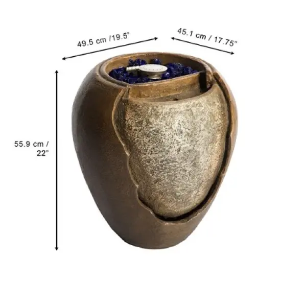 Teamson Home Outdoor 22 Inch Water Fountain Pot with Fire Pit and Fire Glass, Brown image {5}