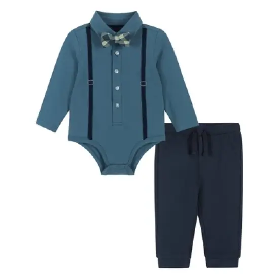 Andy & Evan  Infant  Boys Teal Suspender Shirtzie Set image {5}